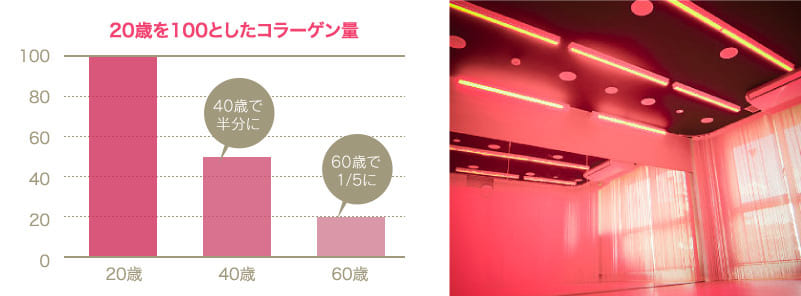 20歳を100としたコラーゲン量