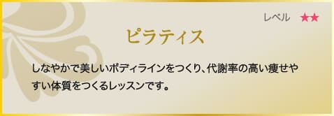 ピラティス　しなやかで美しいボディラインをつくり、代謝率の高い痩せやすい体質をつくるレッスンです。